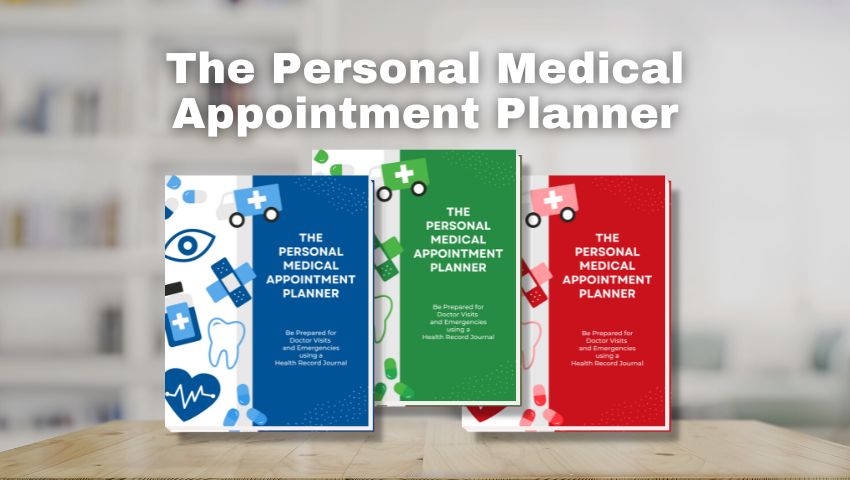 Image of three book covers for the Personal Medical Appointment Planner